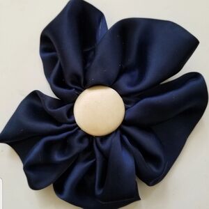 Vintage 70's Topknot Ltd. Midnight Blue Satin Flower 6" Hair Clip Harrods London